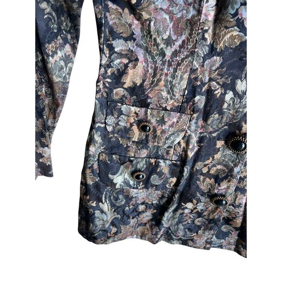 Vintage 80s Women's Gothic Colorful Jacquard Floral Black Blazer/ Dress Size M - Picture 7 of 8